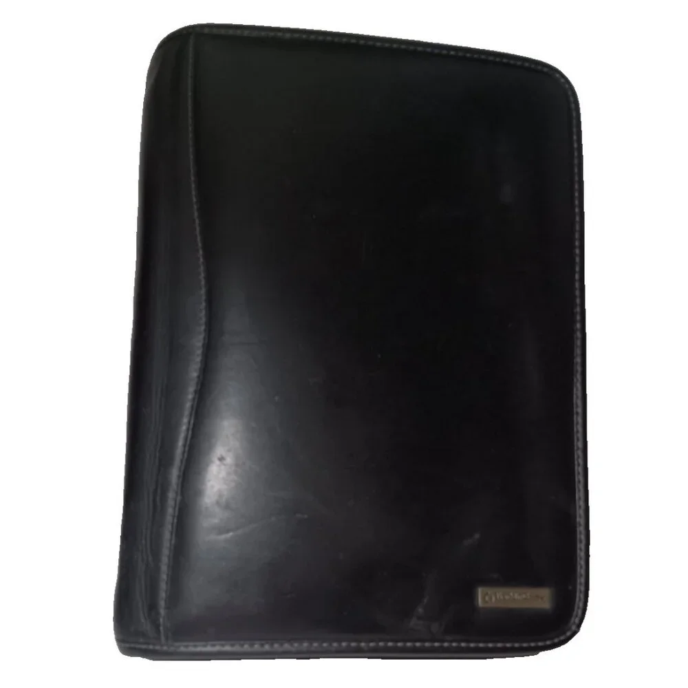 Franklin Covey Classic Black Leather Planner 7 Ring Binder Zipper extras (read)
